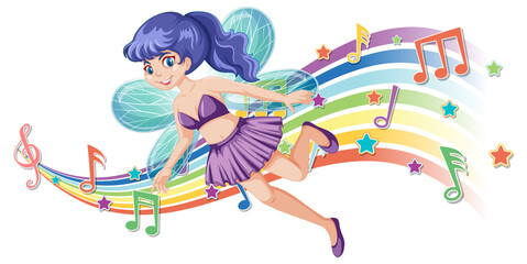 Cute fairy cartoon character with melody rainbow wave
