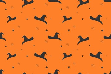 Halloween Witch Hat Seamless Pattern Orange Design