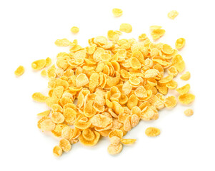 Pile of cornflakes on white background