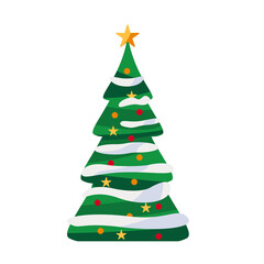 Christmas Fir Tree with Decorations, Traditional New Year Holiday Symbol Vector Illustration. Christmas tree with decorations, Christmas card
