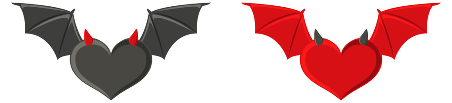 Red bat with heart shape on white background