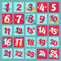 Christmas advent calendar. Winter hand drawn elements. Vector illustration.