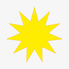 Yellow starburst sticker icon. Bang chat sign. Price tag. Sale emblem. Cartoon banner. Vector illustration. Stock image.