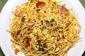 Traditional dish of spaghetti carbonara