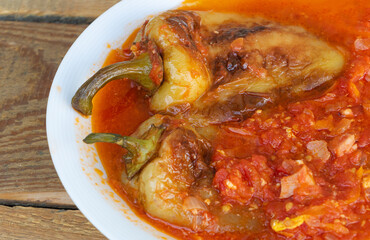 Peppers mixed with tomato sauce delicious food in the plate
