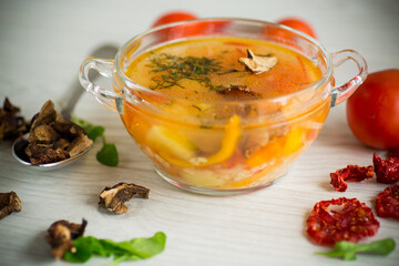 vegetable soup with dried mushrooms, dried tomatoes