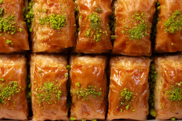 Top view food pattern texture of Turkish baklava