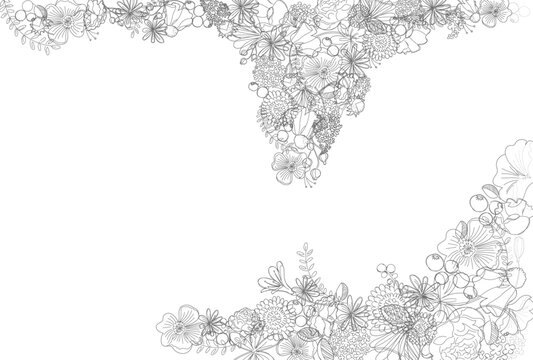 Vector　Flower art , Floral , Simple line , Beautiful , Text space , Line art . Botanical , Natural