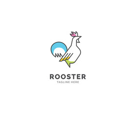 rooster chicken cock hen modern icon minimal line art vector logo design