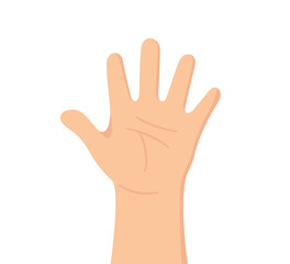 Human hand with five fingers. The palm is like a sense organ. Part of the body. The organ of touch. Vector illustration isolated on white background in hand drawn style.
