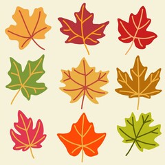 Collection of simplicity maple leaf freehand drawing flat design.