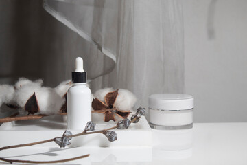 Fototapeta na wymiar white background, cosmetic makeup bottle lotion cream product with beauty fashion skincare healthcare concept, facial foam treatment