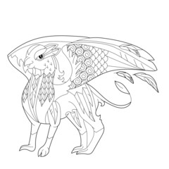 Fancy dragon on white background. Contour illustration for coloring book with fantasy reptile. Anti stress picture. Line art design for adult or kids in zentangle style, tattoo and coloring page.