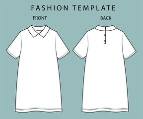 dress front and back view. dress fashion flat sketch template.  