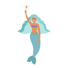 A fairy mermaid, a beautiful cute girl with a fish tail instead of legs. Vector marine illustration isolated on a white background.