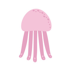 A cute pink jellyfish, a marine inhabitant. Vector illustration isolated on a white background.