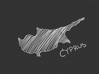 Cyprus map freehand sketch on black background.