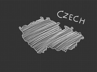 Czech map freehand sketch on black background.