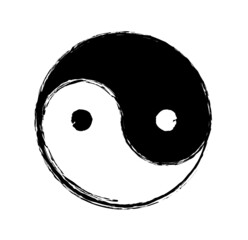 Hand drawn ying yang symbol of harmony and balance, design element. Brush drawing - obrazy, fototapety, plakaty