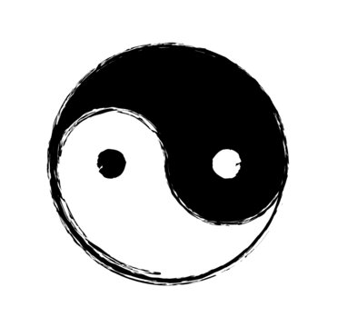 Hand drawn ying yang symbol of harmony and balance, design element. Brush drawing