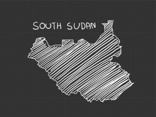 South Sudan map freehand sketch on black background.