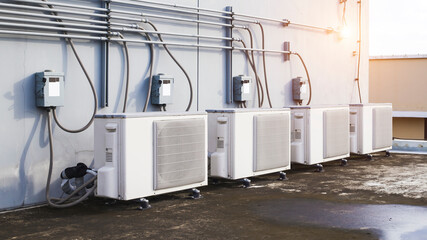air condition outdoor unit compressor install outside the building.