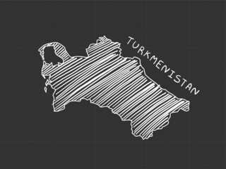 Turkmenistan map freehand sketch on black background.