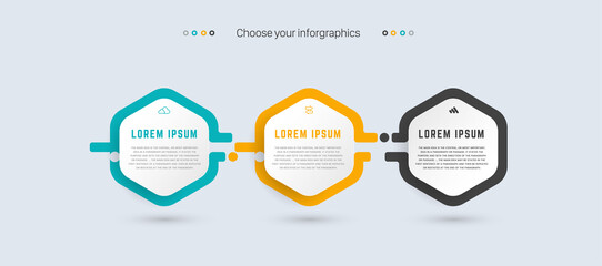 Three Infographic design with icons. 4 options or 3 steps. process diagram, flow chart, info graph, Infographics for business concept, presentations banner, workflow layout, Vector and illustration.ep