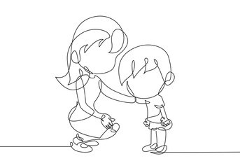 Mother with Baby Continuous Line Drawing. Single Line Drawing of Woman with Baby. Happy Mother Day Minimalist Contour Illustration. Vector EPS 10.	