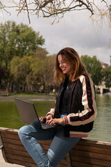 teleworking, laptop, woman, people, book, internet, computer, park, student, technology, happiness, girls, outdoors, education, two, couple