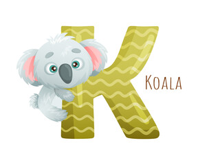 K letter and cute koala baby animal. Zoo alphabet for children education, home or kindergarten decor cartoon vector illustration © Happypictures