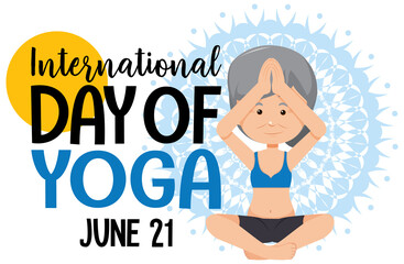 International Day of Yoga banner with old woman doing yoga pose