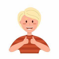 Teen boy with braces shows thumbs up