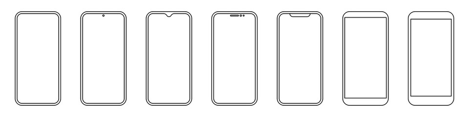Smartphone mockups. Smartone set. Front view. Vector illustration