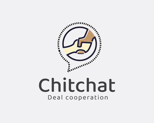 circle line art handshake deal business cooperation chat communication logo template illustration