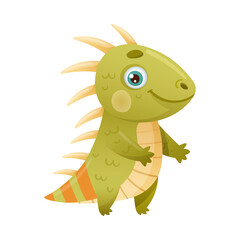 Cute iguana jungle baby animal cartoon vector illustration on white background