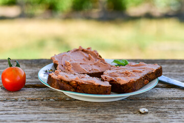   Raw, glutten free Sandwich with  Fresh homemade chicken liver pate and ketogenic  Low Carb Bread 