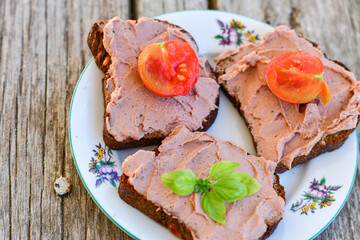   Raw, glutten free Sandwich with  Fresh homemade chicken liver pate and ketogenic  Low Carb Bread 