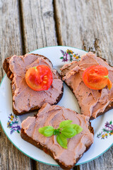   Raw, glutten free Sandwich with  Fresh homemade chicken liver pate and ketogenic  Low Carb Bread 