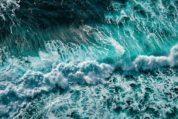Aerial view to waves in ocean Splashing Waves. Blue clean wavy sea water. - 459636304