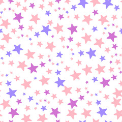 Stars. Repeating vector pattern. Isolated colorless background. Flat style. Seamless ornament. Delicate background. Idea for web design, packaging, wallpaper, covers, textiles, printing, advertising. 