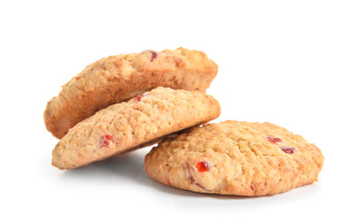 Tasty cranberry cookies isolated on white background
