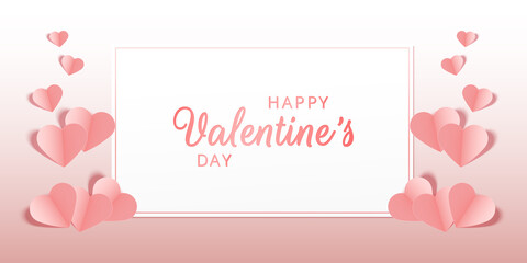 Beatiful pink pastel greeting card or banner with pink hearts. Happy Valentine's Day. Vector illustration for greeting card, banners, wallpaper, invitation, flyer, sertificate or gift card. Vector