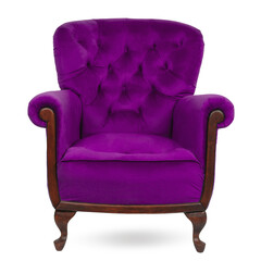 Luxury velour violet armchair isolated on white. 
