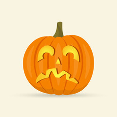 Halloween pumpkin. Cute cartoon icon with sad face. Vector illustration.