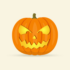 Halloween pumpkin. Cute cartoon icon with scary, spooky face. Vector illustration.