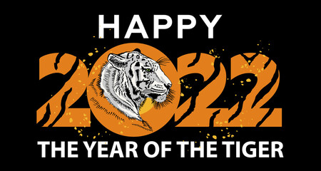 New Year of the Tiger 2022. Tiger head silhouette freehand drawing.