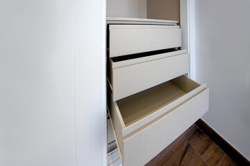 detail of new open cabinet drawers