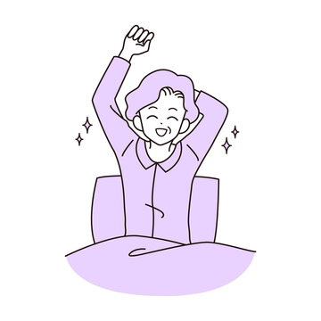 woman stretching in bed, purple pajamas clip art preview