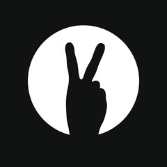 Obraz premium Human hand showing gesture victory or peace. Victory gesture sign in the circle isolated on black background. Vector illustration